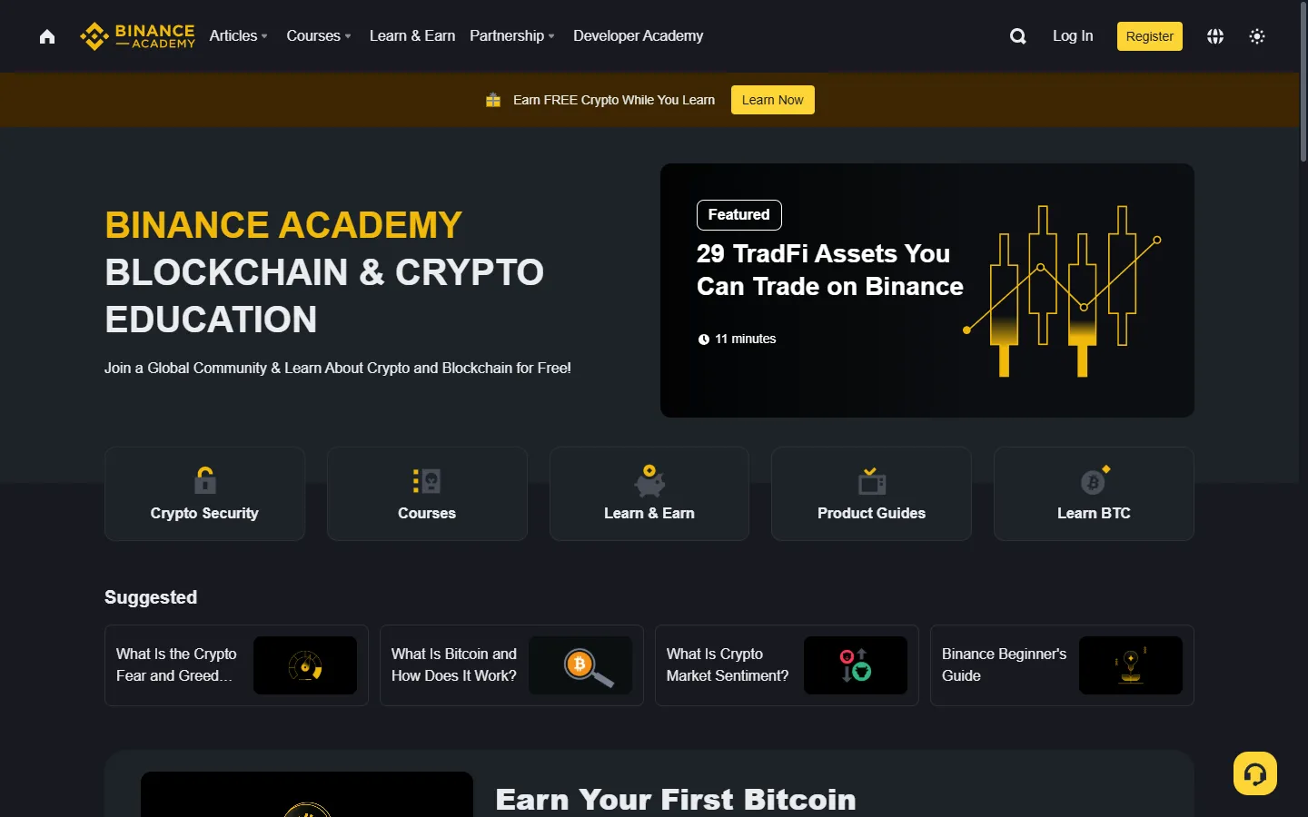 Screenshot of the Binance Academy home page